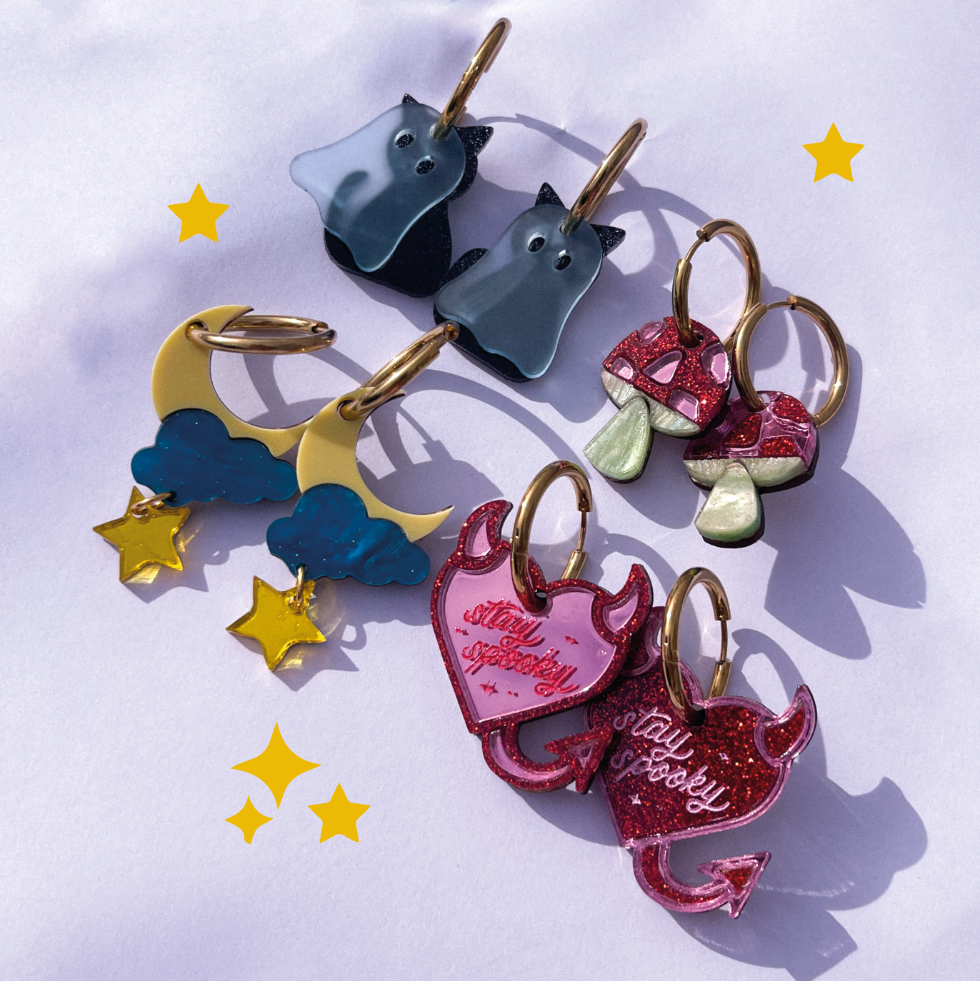 Star and Moon Hoop Earrings