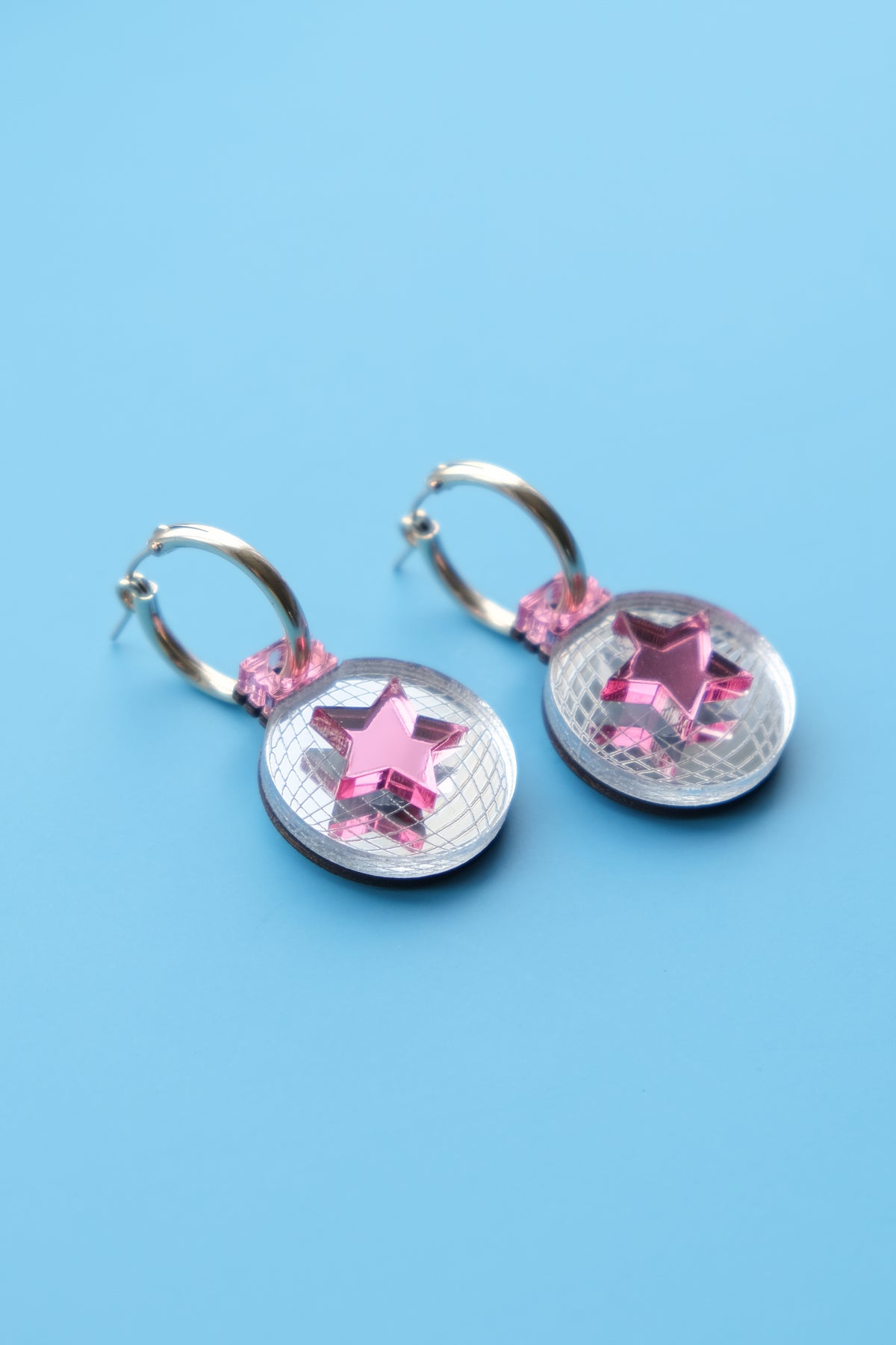 Pink Disco Ball Hoop Earrings