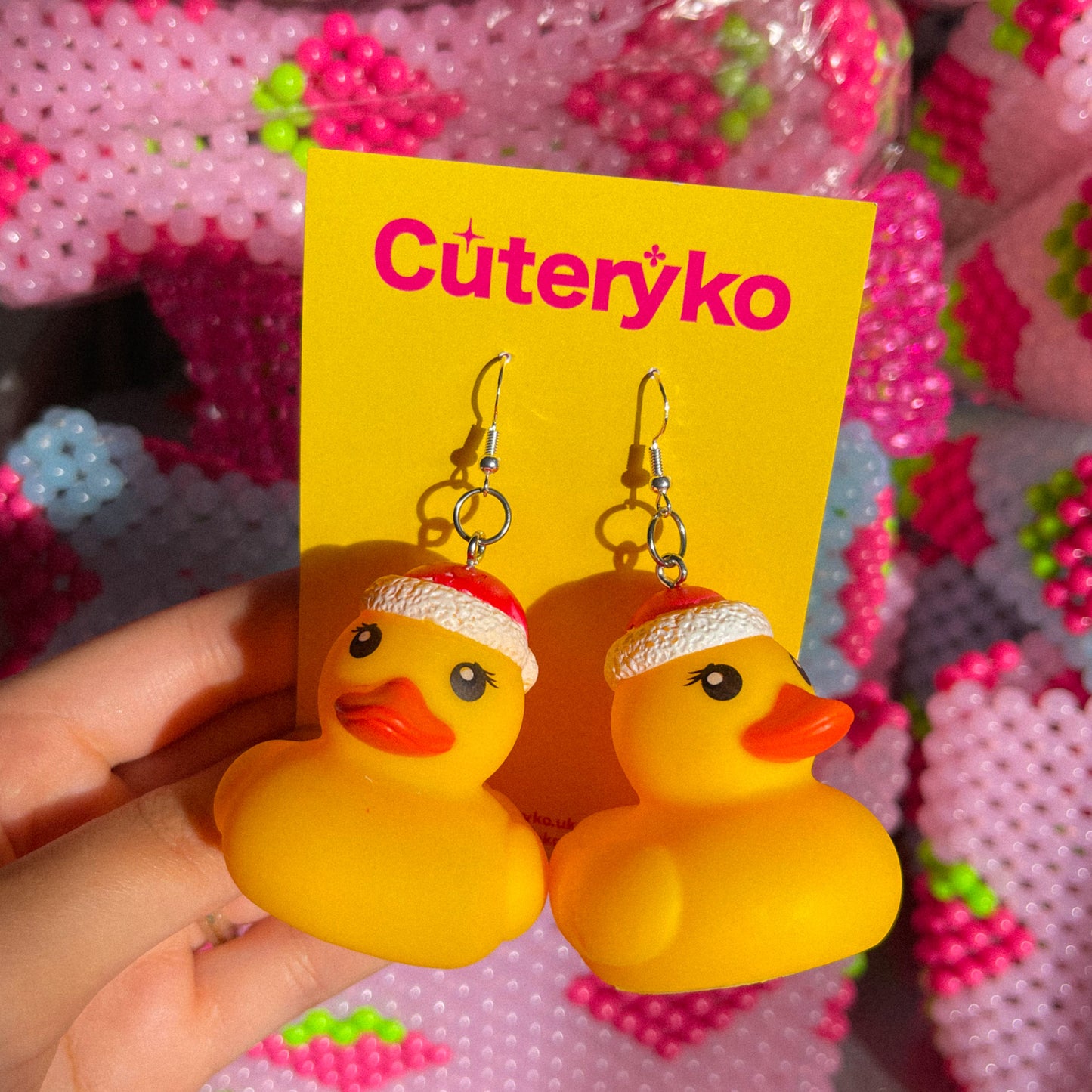 Large Santa Rubber Duck Earrings - Cuteryko