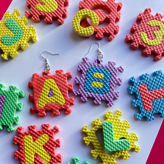 Alphabet and Number Mat Earrings - Cuteryko