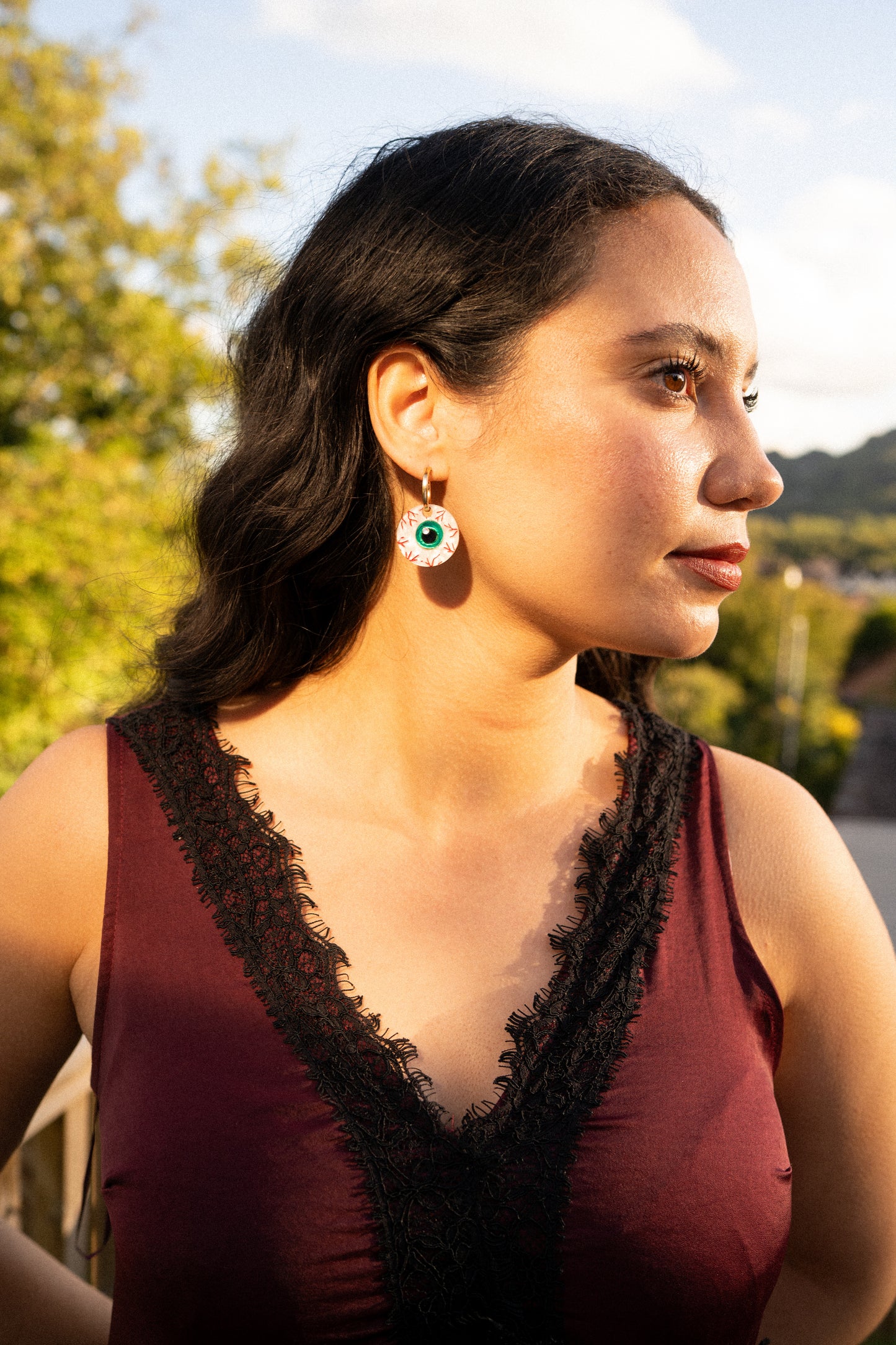 Bloodshot Eyeball Hoop Earrings