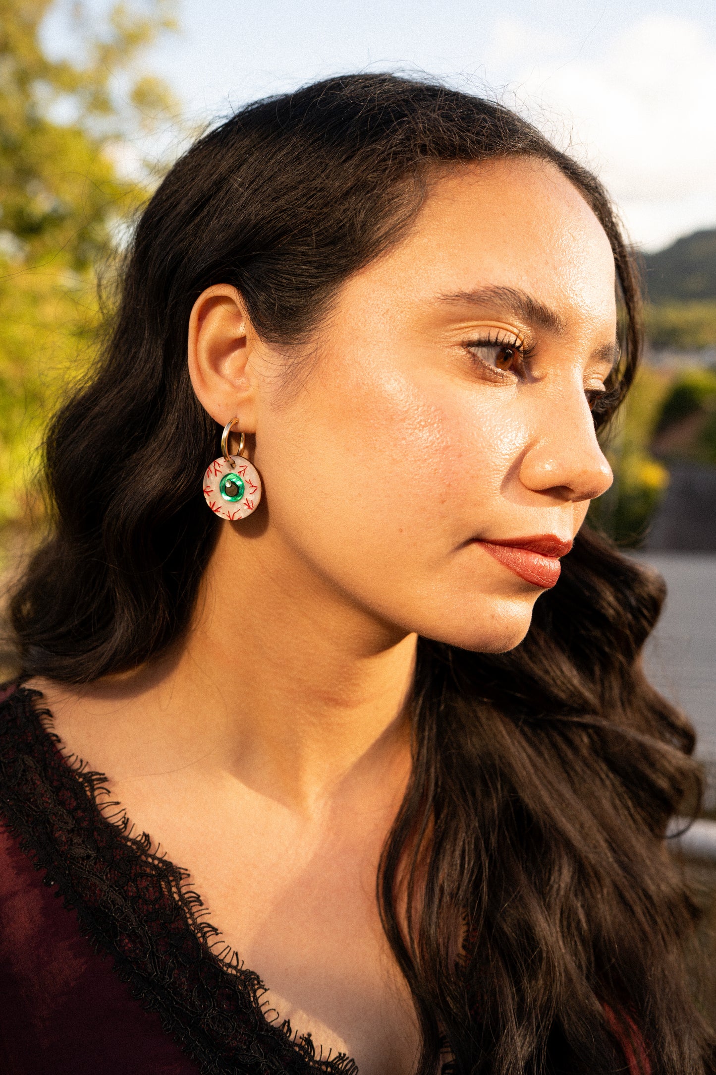 Bloodshot Eyeball Hoop Earrings