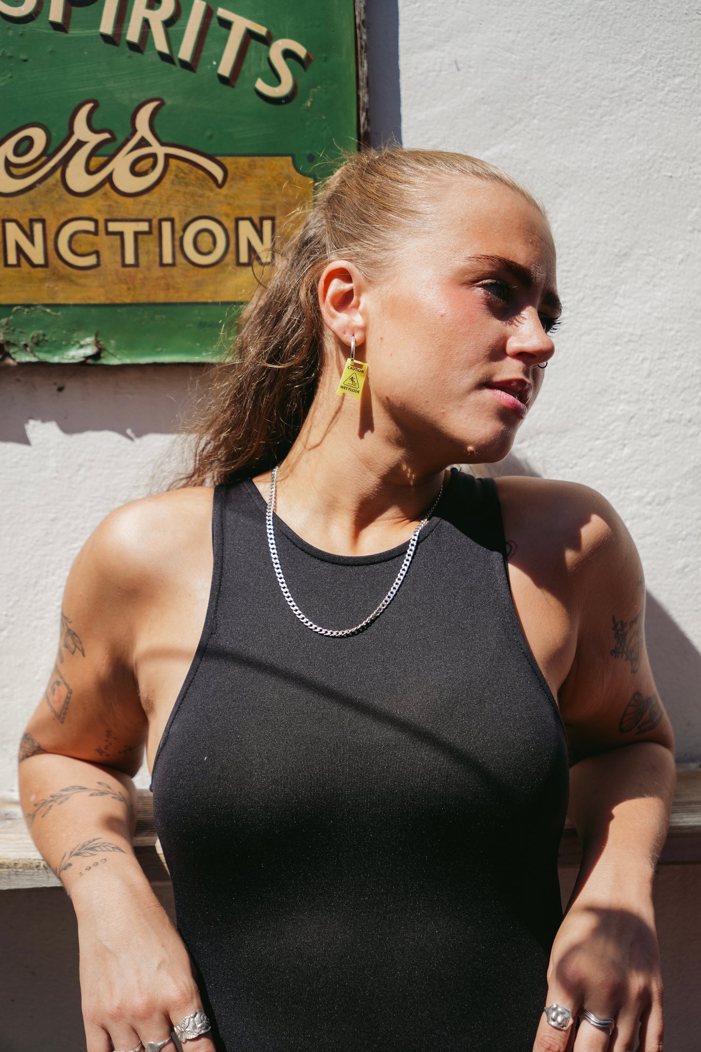Wet Floor Sign Hoop Earrings