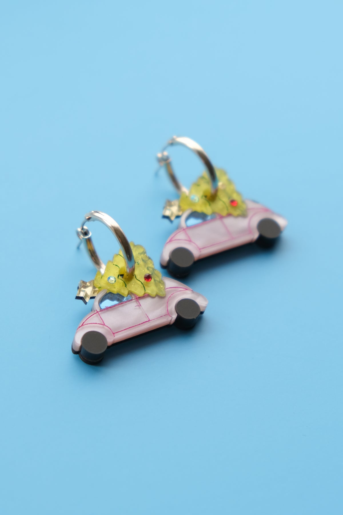 Classic Christmas Tree Car Hoop Earrings