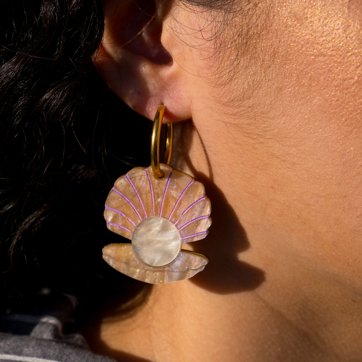 Clam And Pearl Hoop Earrings