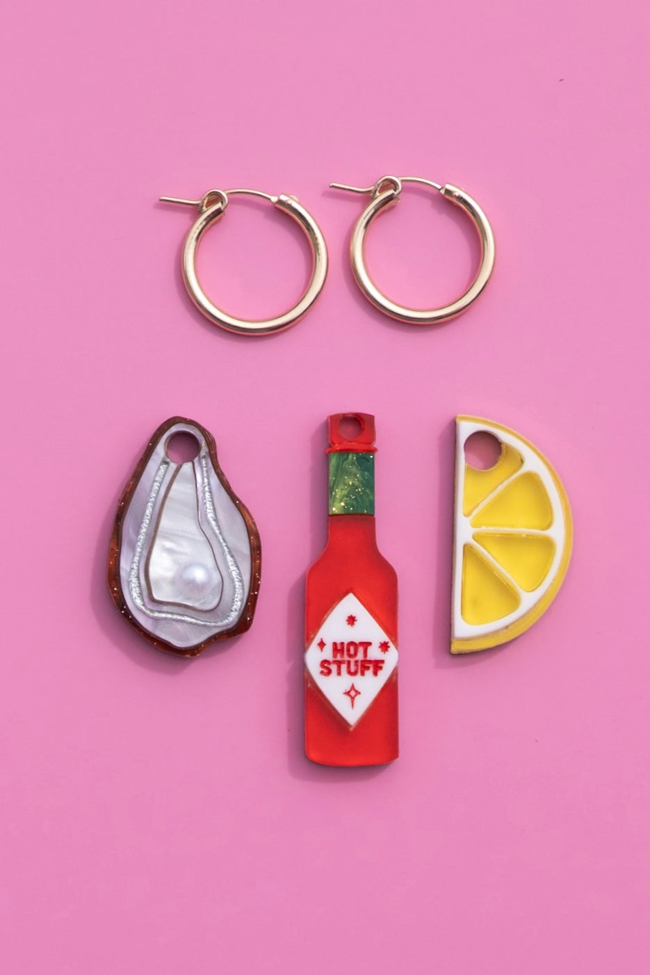 Oyster, Lemon and Hot Sauce Hoop Earrings