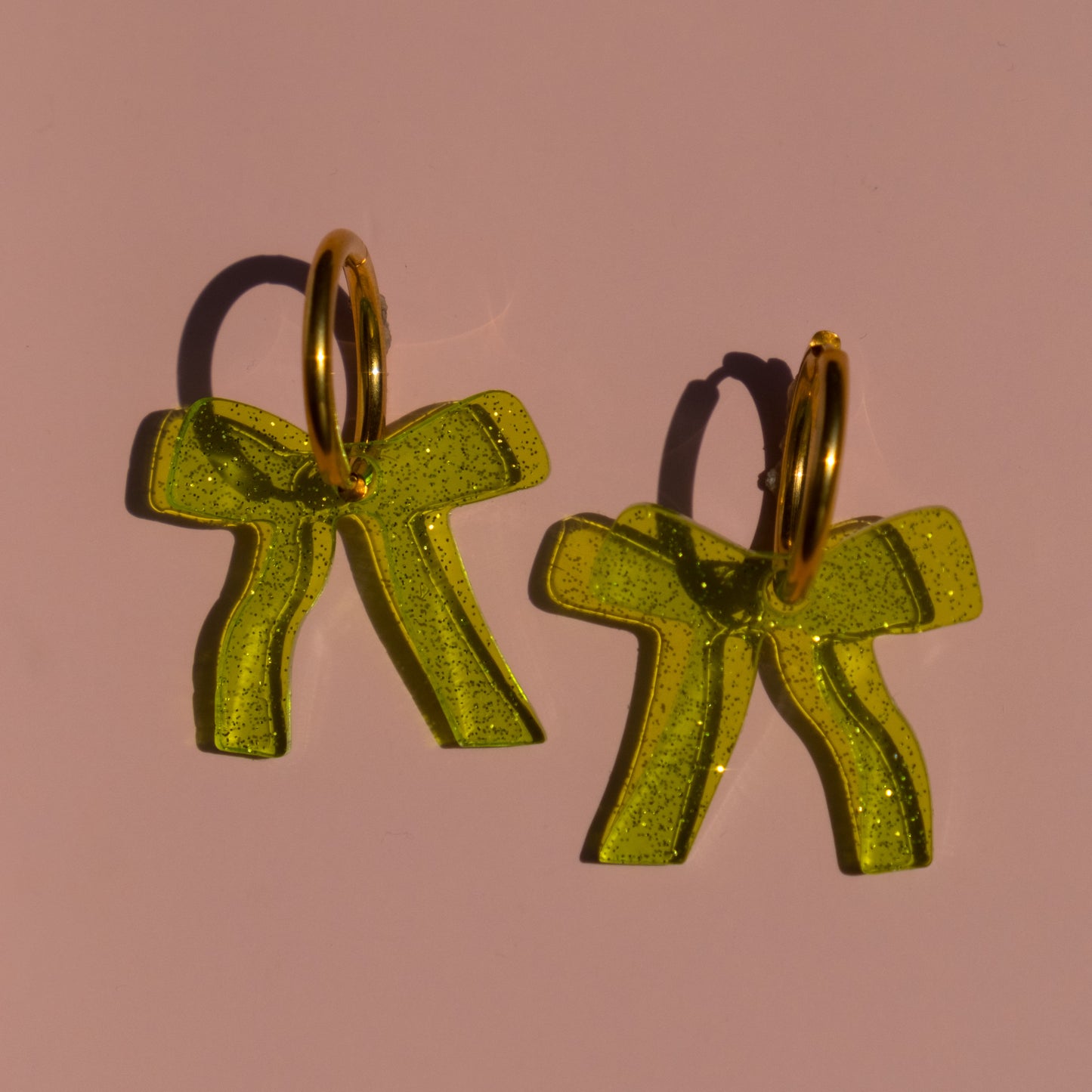 Sparkly Green Bow Hoop Earrings