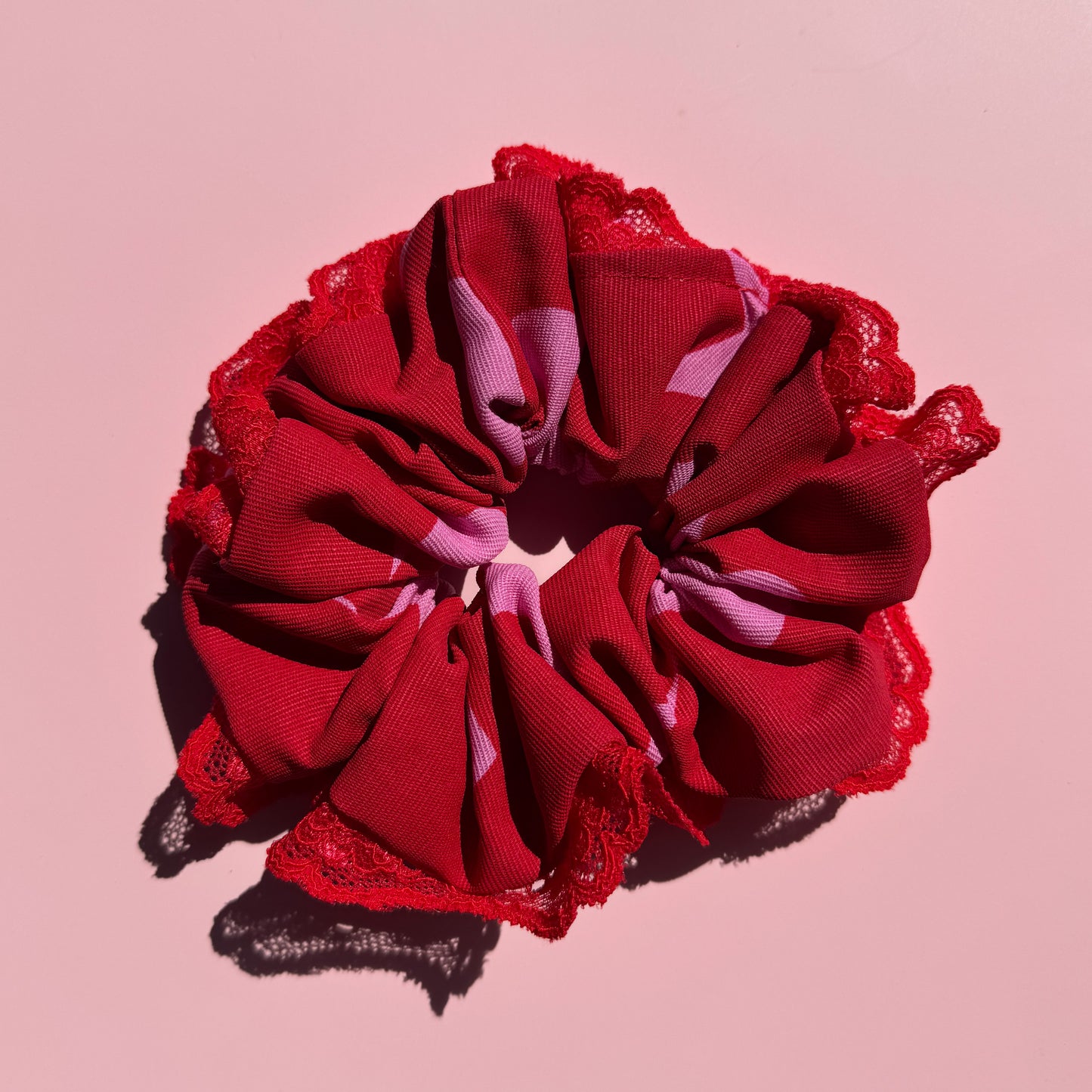 Red and Pink Señorita Lace Scrunchie