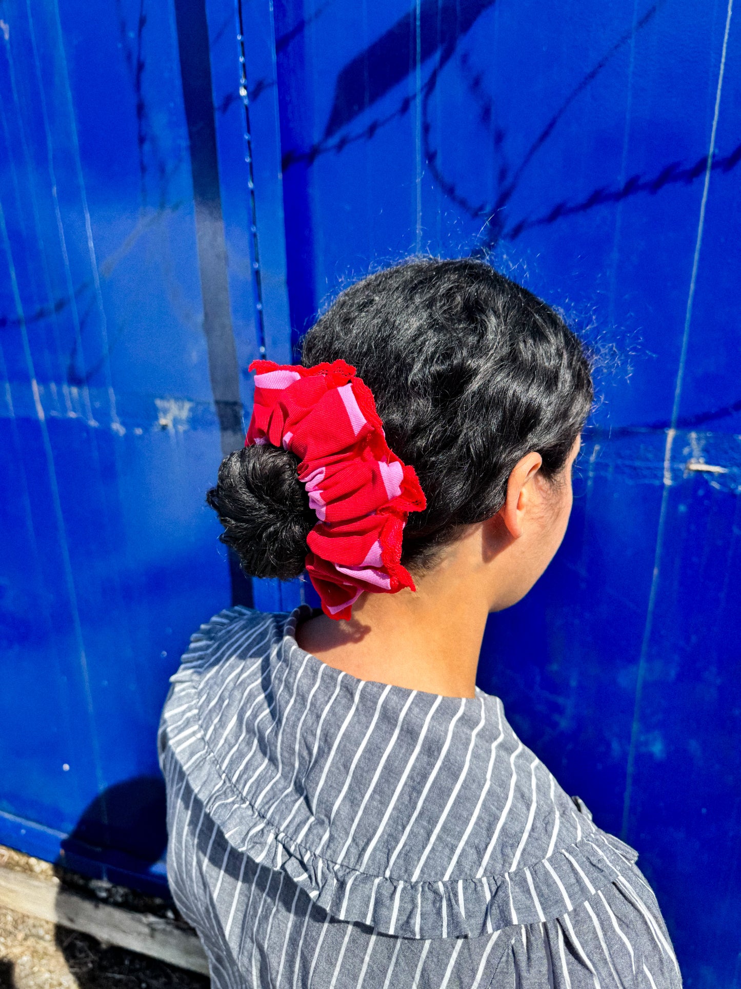 Red and Pink Señorita Lace Scrunchie