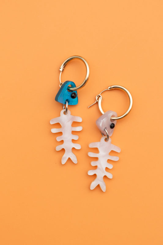 Fish Skeleton Hoop Earrings