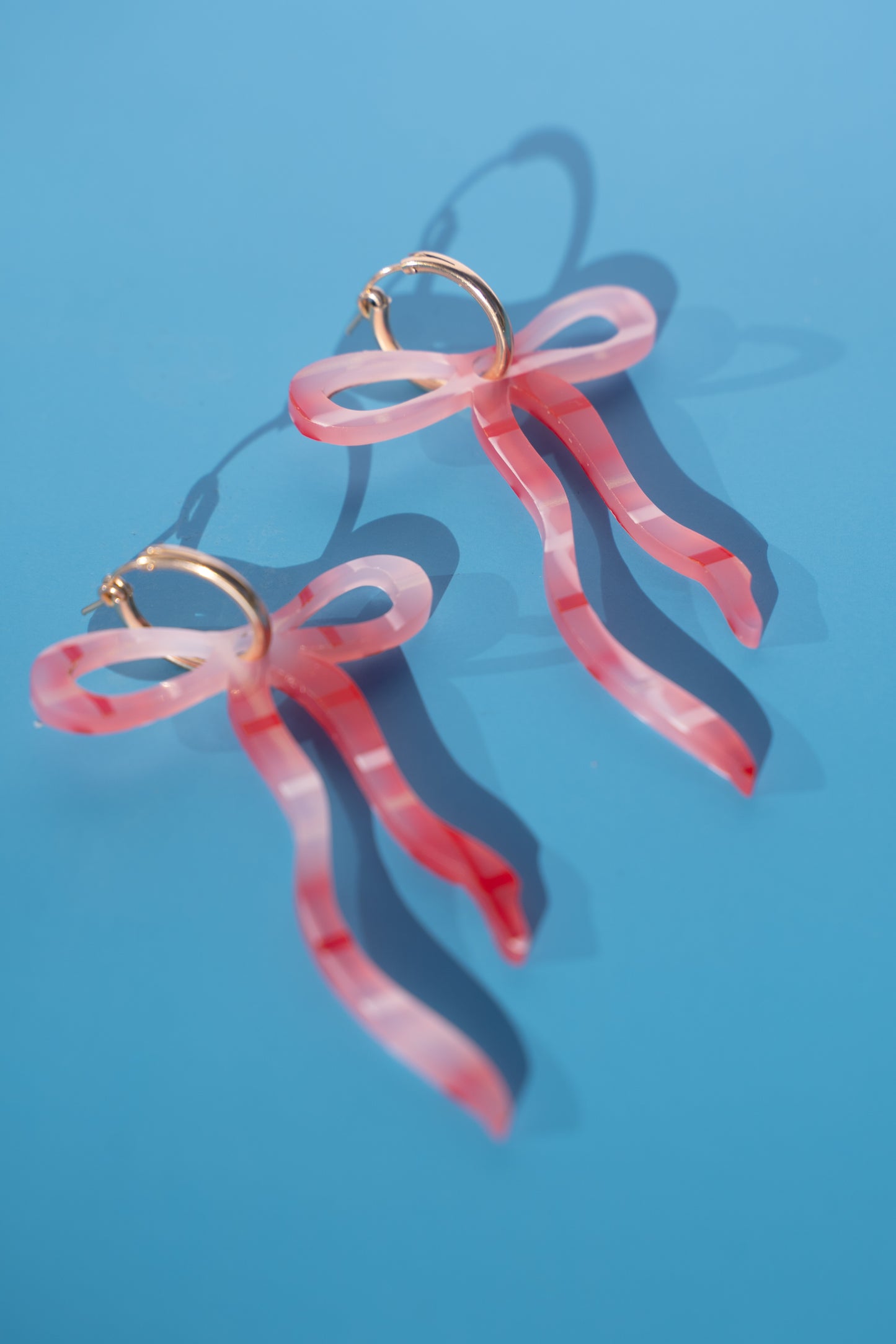 Pink Tartan Dangly Bow Hoop Earrings