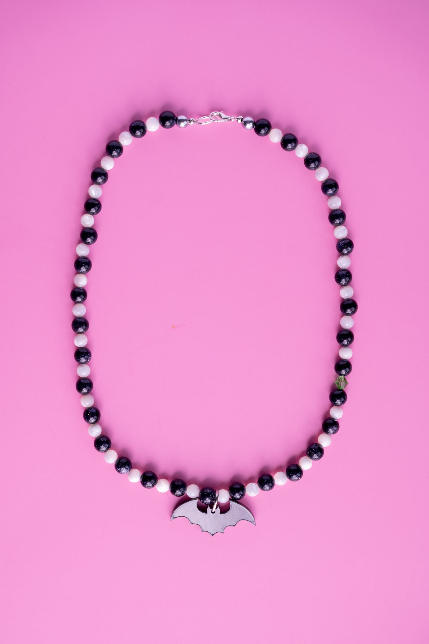 Black and White Bat Beaded Necklace