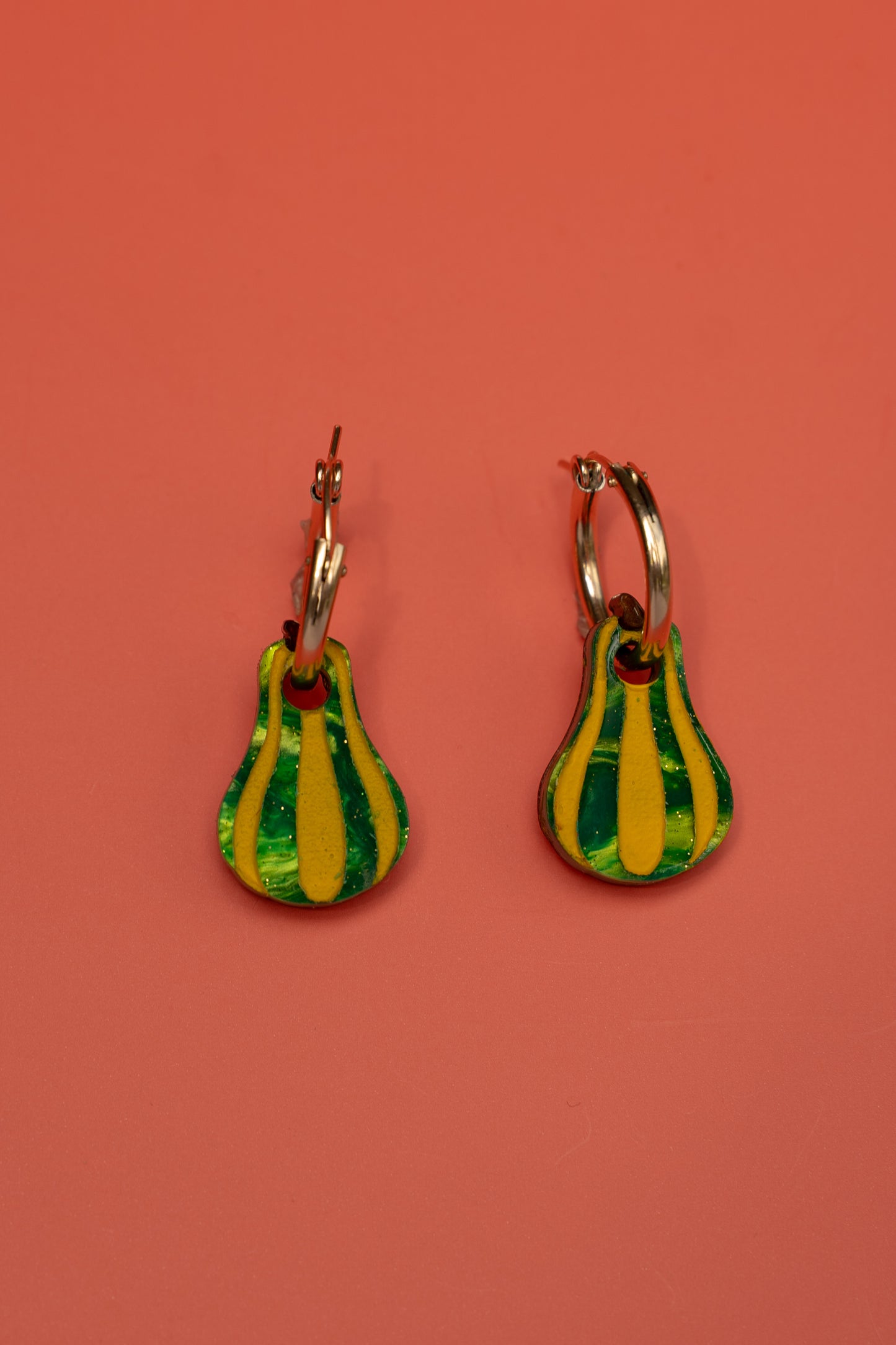 Green and Yellow Gourd Hoop Earrings
