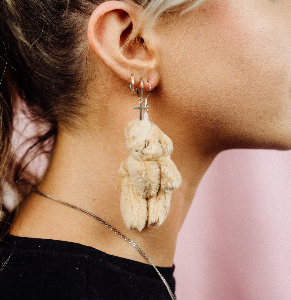 Teddy bear earrings silver online