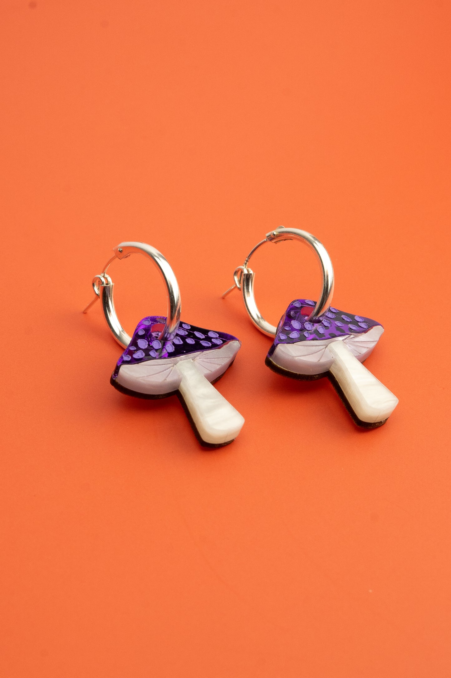 Purple Mushroom Hoop Earrings