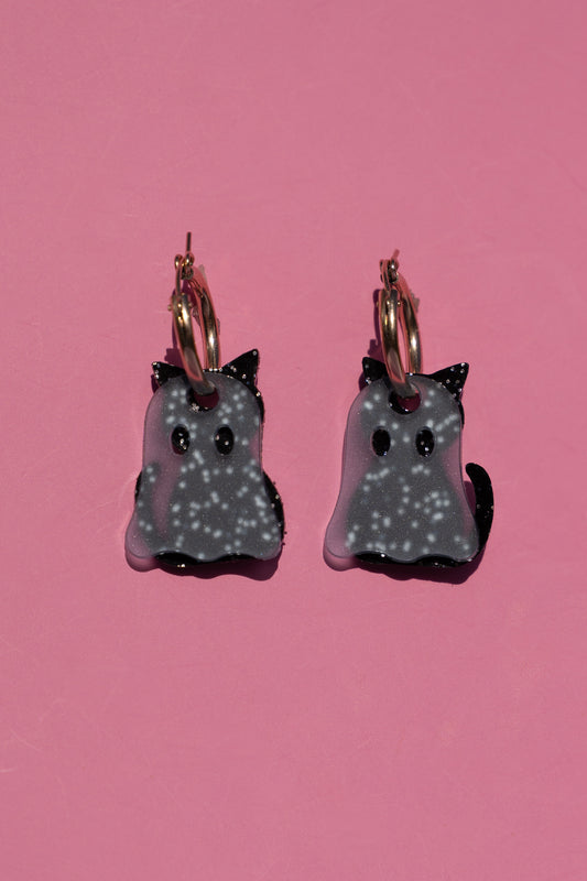 Ghost Cat Hoop Earrings