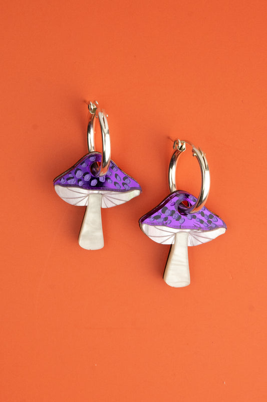 Purple Mushroom Hoop Earrings