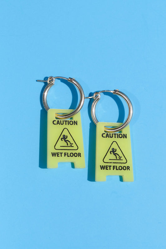 Wet Floor Sign Hoop Earrings