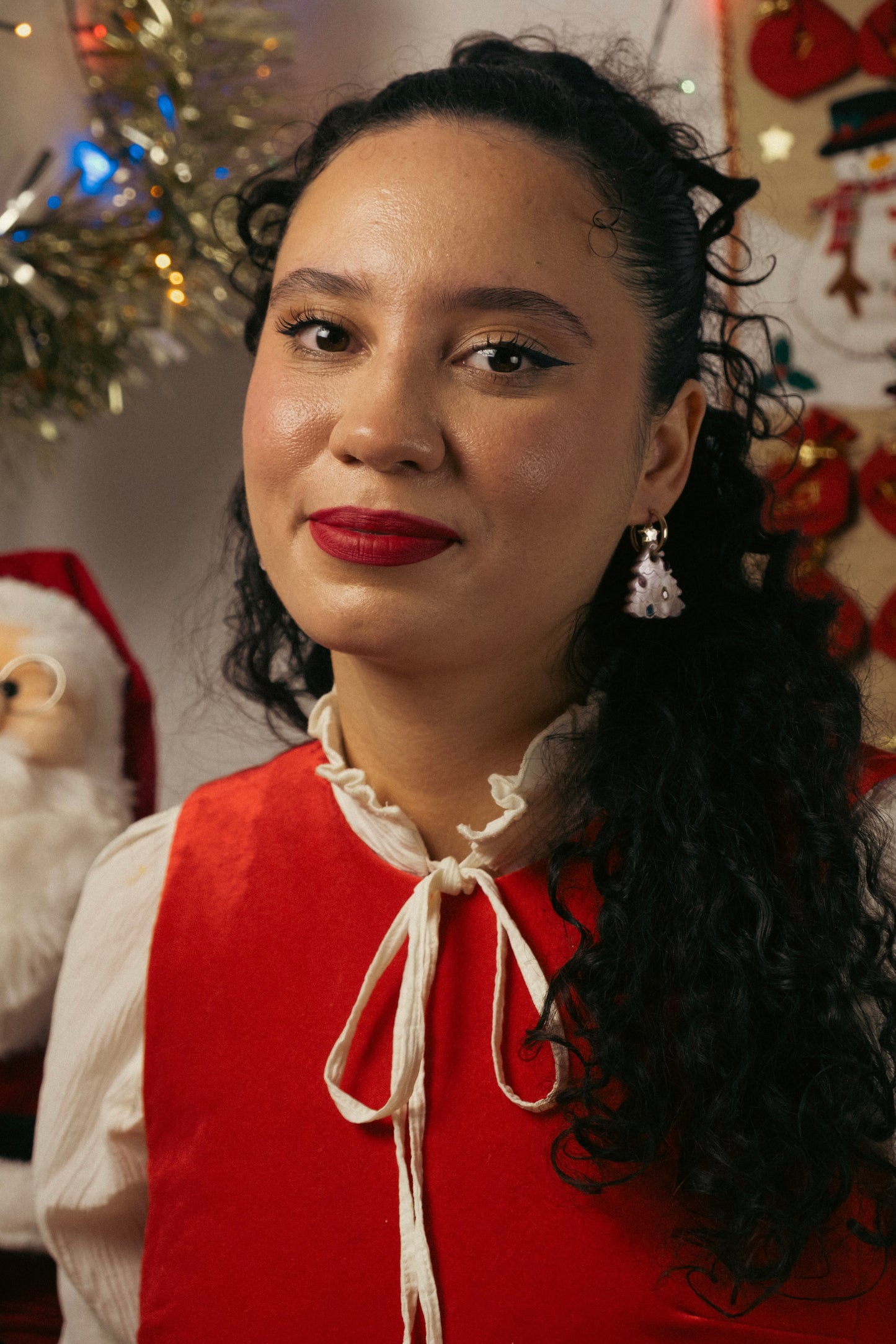 Vintage Christmas Tree Hoop Earrings