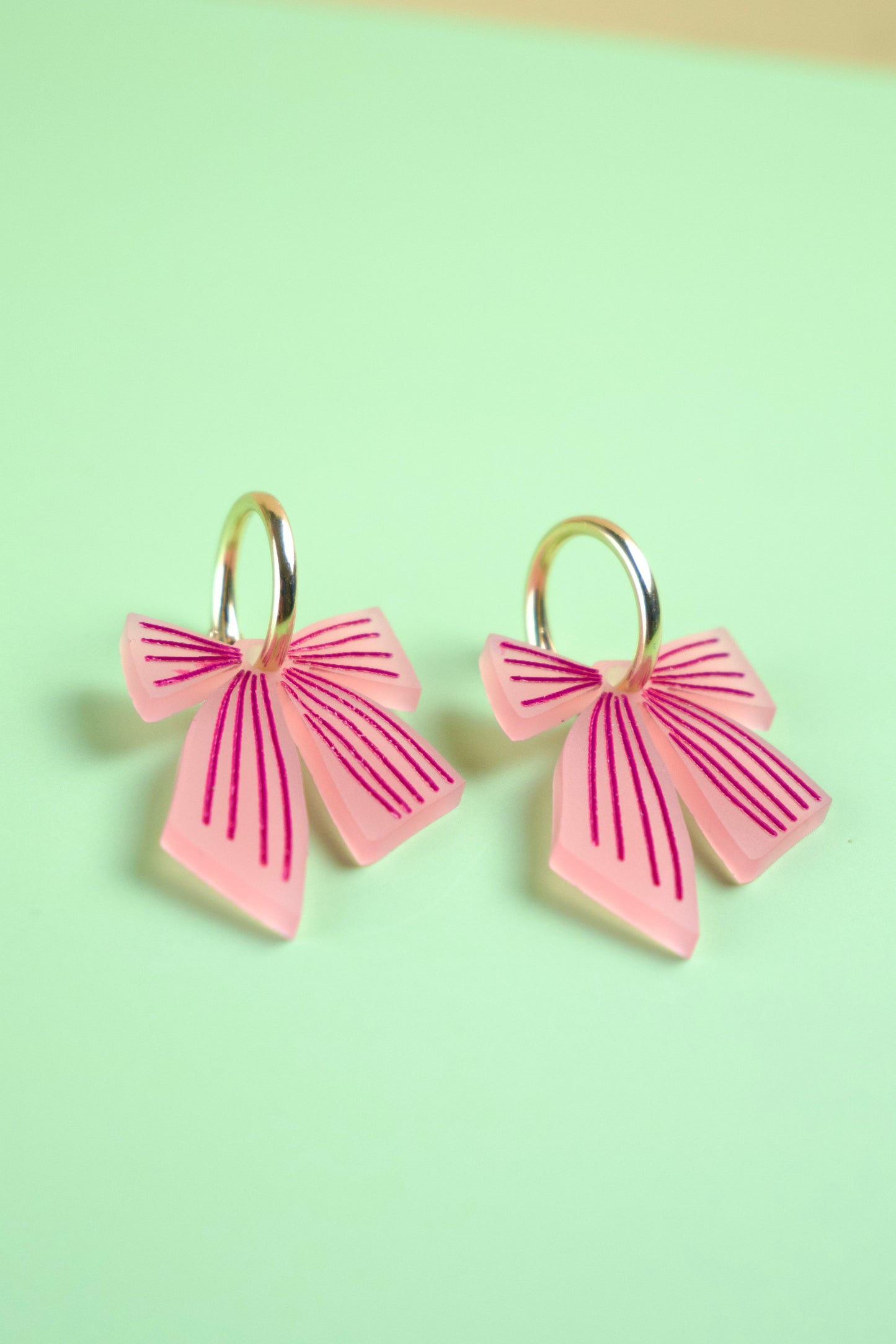 Pink Striped Bow Hoop Earrings