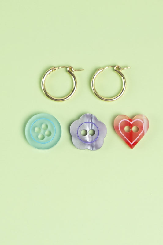 Button Hoop Earrings - Set of 3