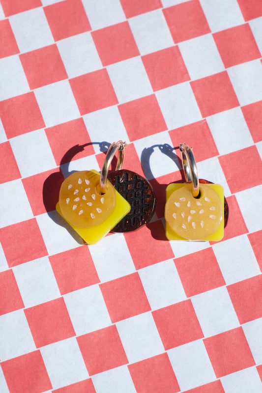 Cheese Burger Hoop Earrings