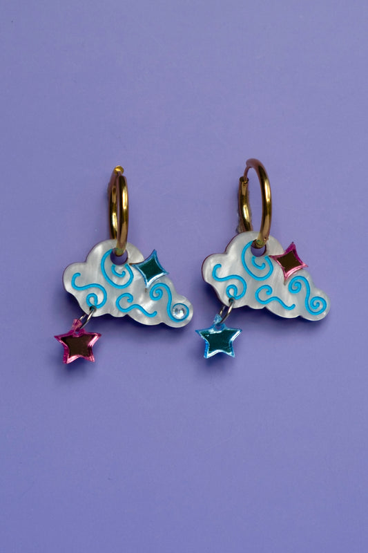 Cloudy Night Sky Hoop Earrings