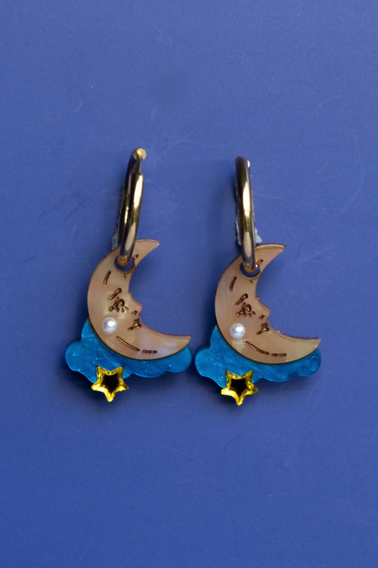 Melancholy Blue Night Sky Hoop Earrings