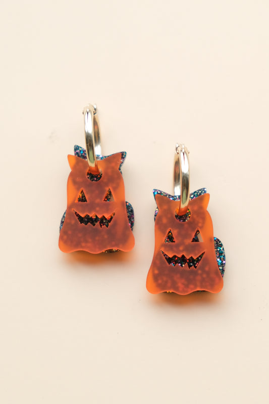 Cat and Pumpkin Ghost Hoop Earrings