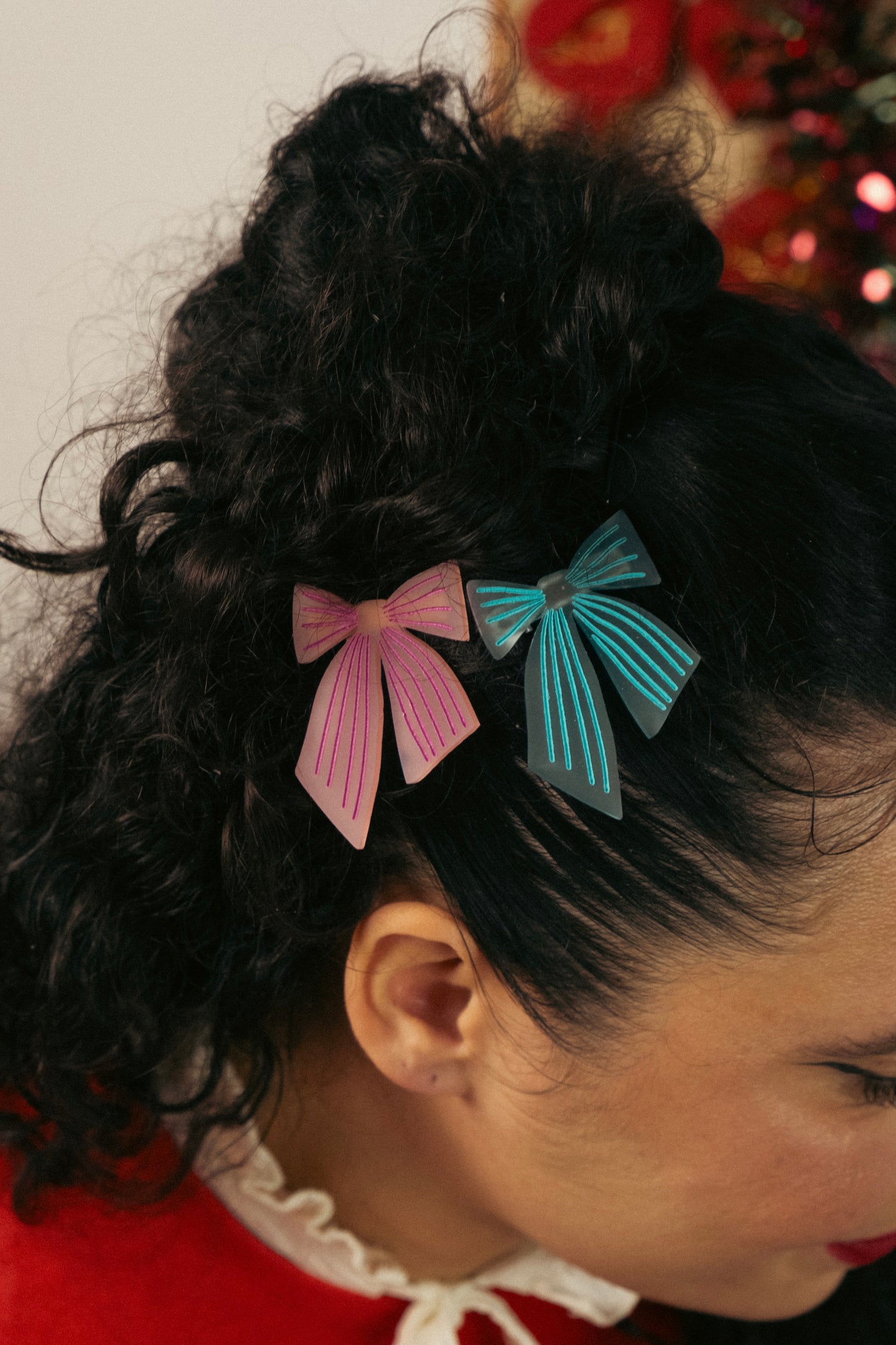 Pink & Blue Bow Hair Clips - Set of 2