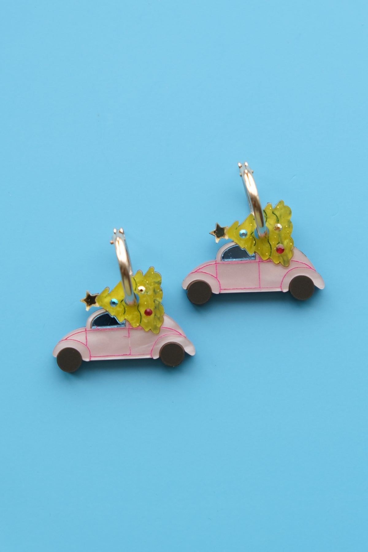 Classic Christmas Tree Car Hoop Earrings