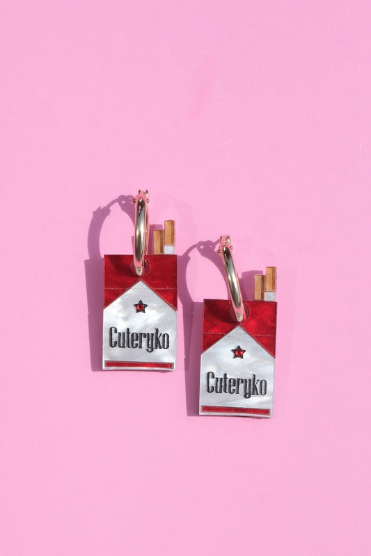 Cigarette Pack Hoop Earrings