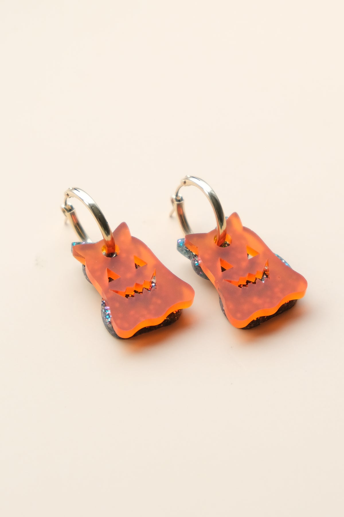Cat and Pumpkin Ghost Hoop Earrings