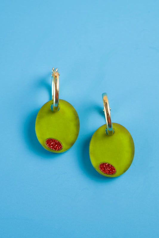 Green Olive Hoop Earrings