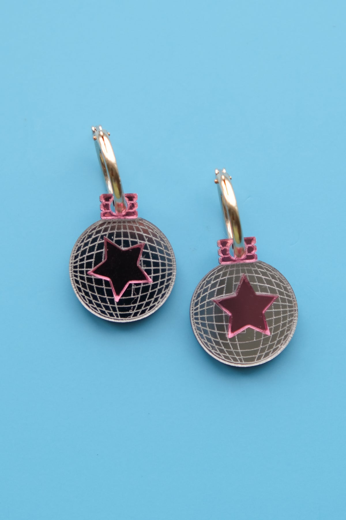 Pink Disco Ball Hoop Earrings