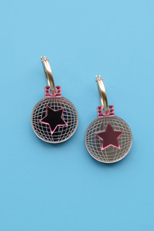 Pink Disco Ball Hoop Earrings