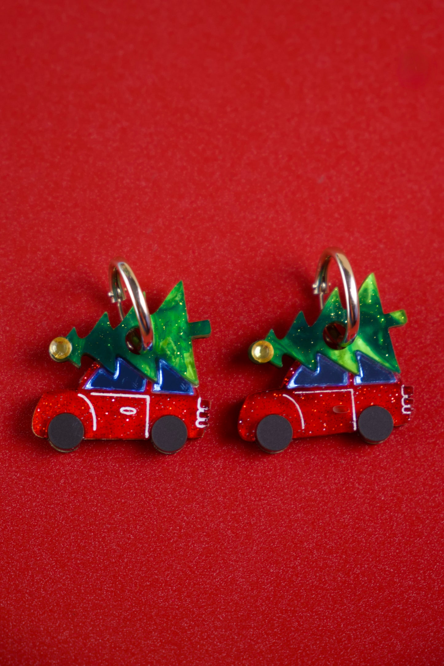 Christmas Tree Car Hoop Earrings
