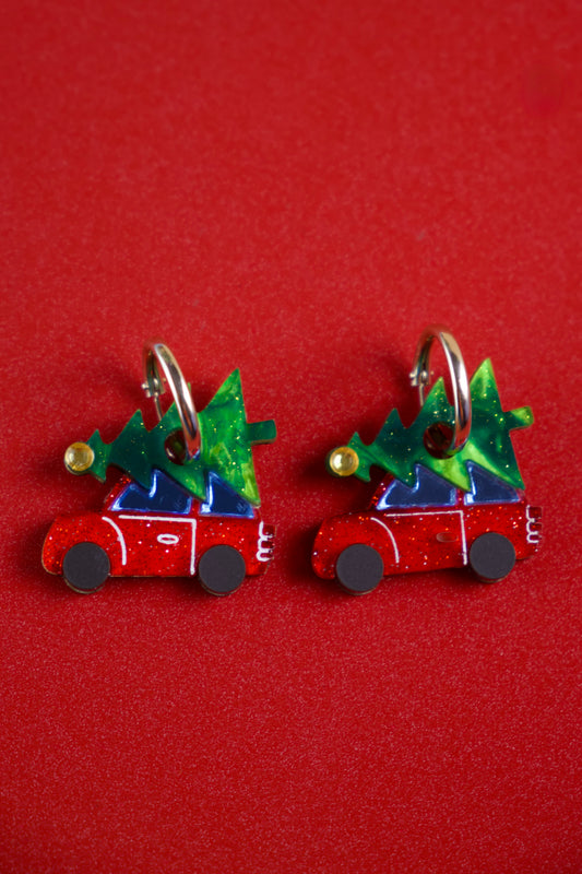Christmas Tree Car Hoop Earrings