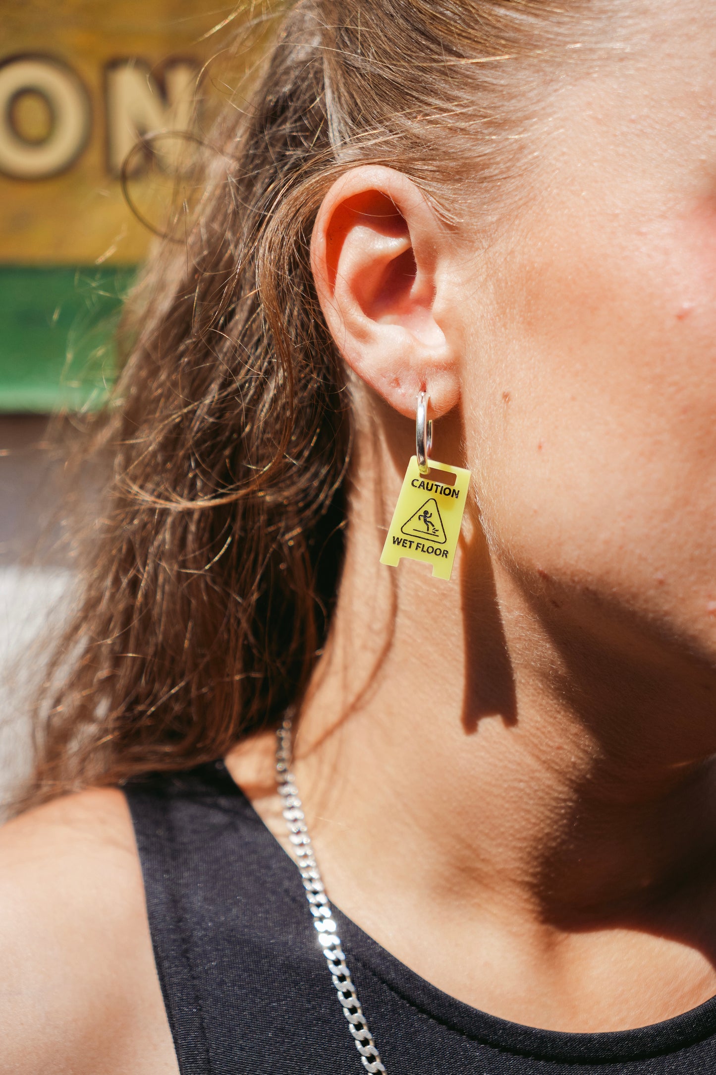 Wet Floor Sign Hoop Earrings