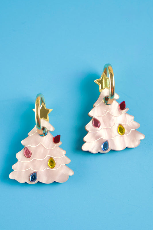 Vintage Christmas Tree Hoop Earrings