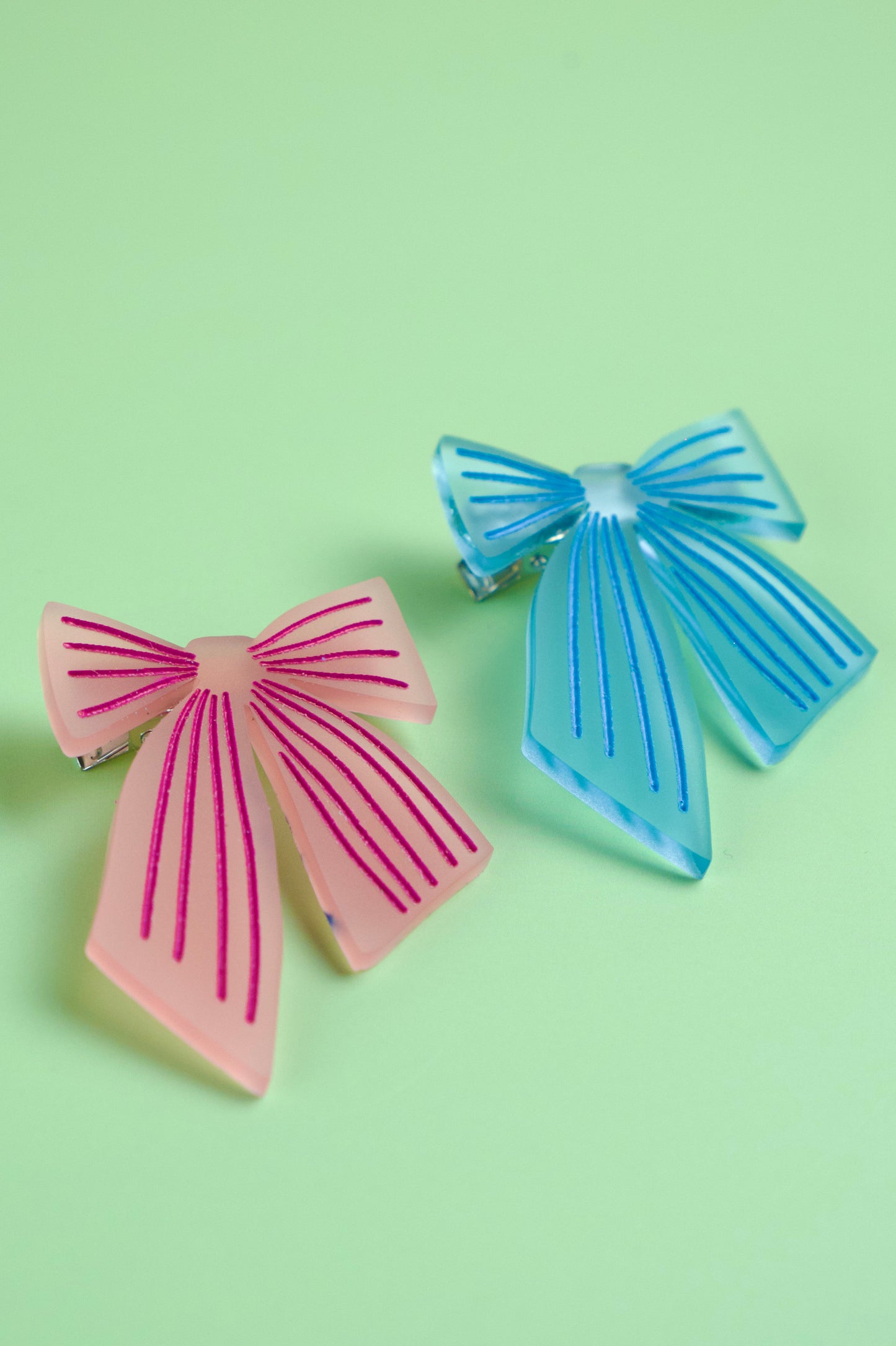 Pink & Blue Bow Hair Clips - Set of 2