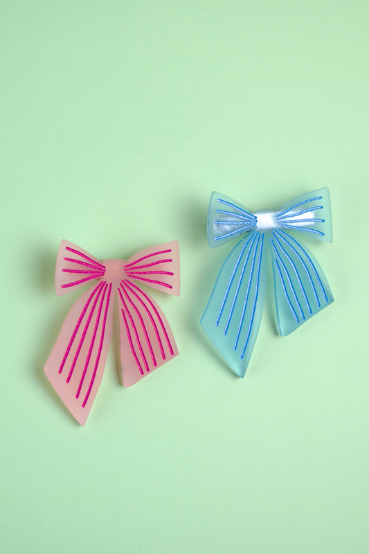 Pink & Blue Bow Hair Clips - Set of 2