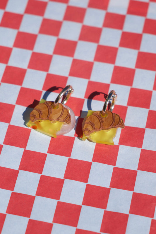Ham and Cheese Croissant Hoop Earrings