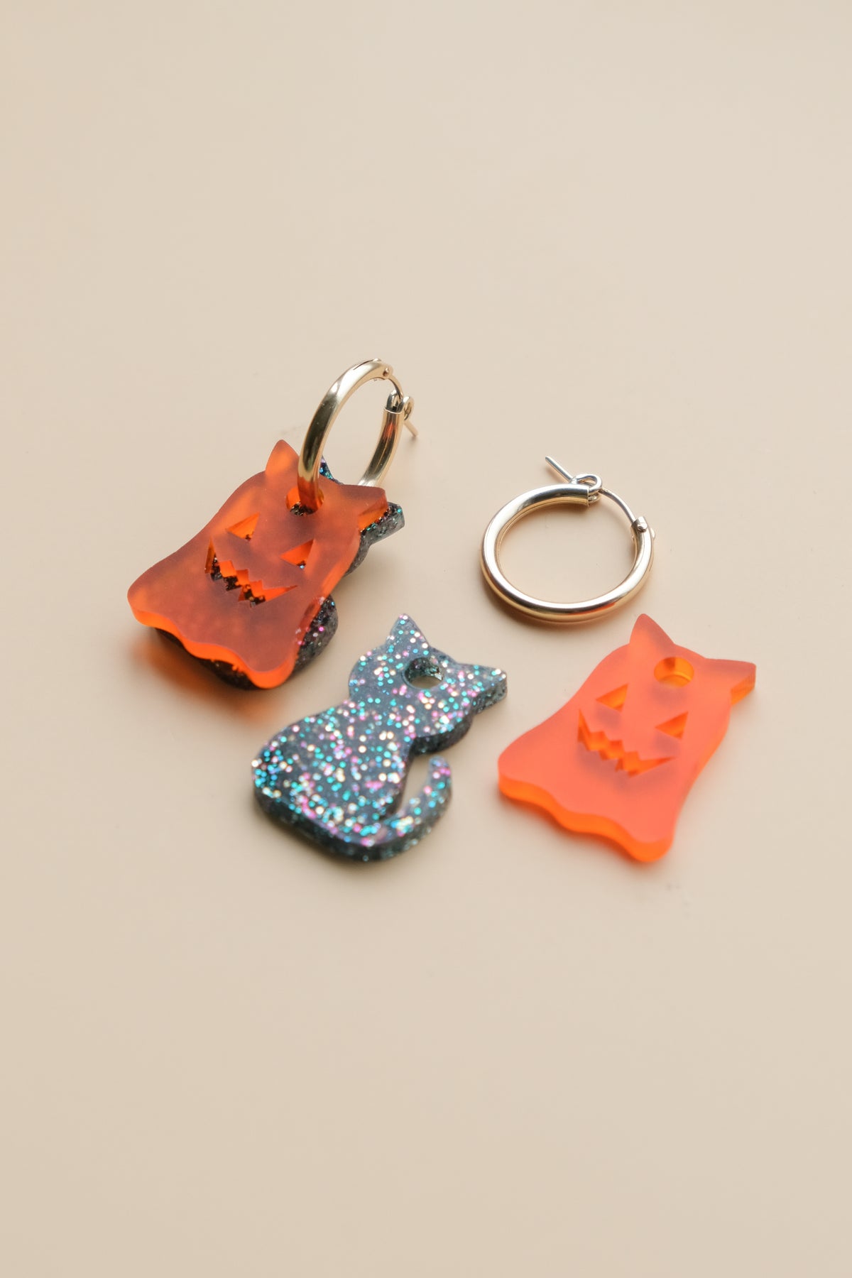 Cat and Pumpkin Ghost Hoop Earrings