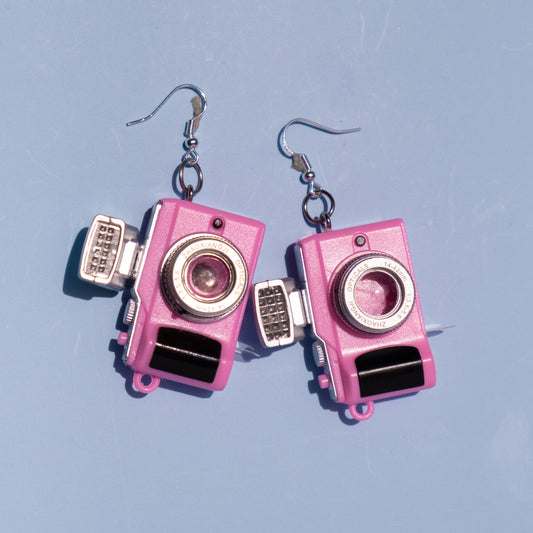 Pink Camera Earrings