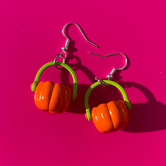 Pumpkin  Trick or Treat Bucket Earrings