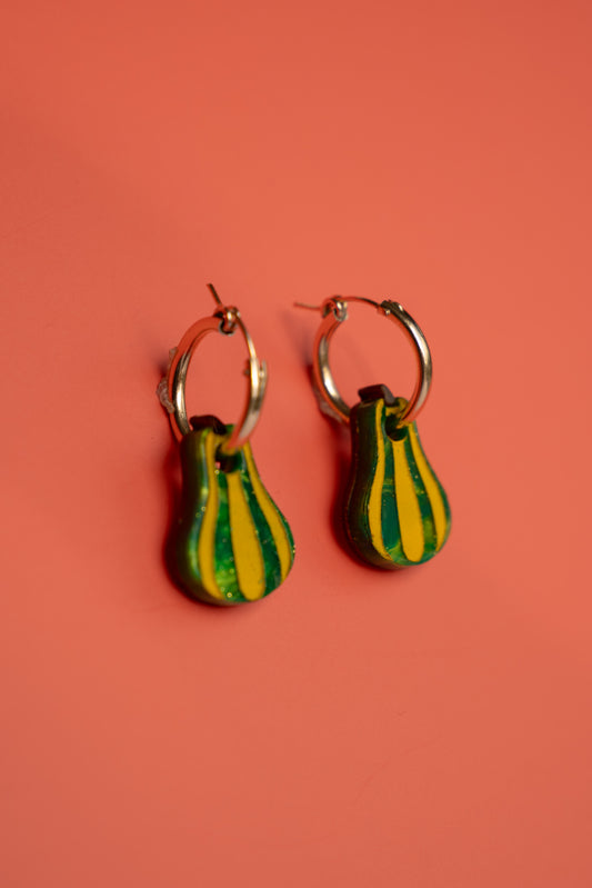 Green and Yellow Gourd Hoop Earrings