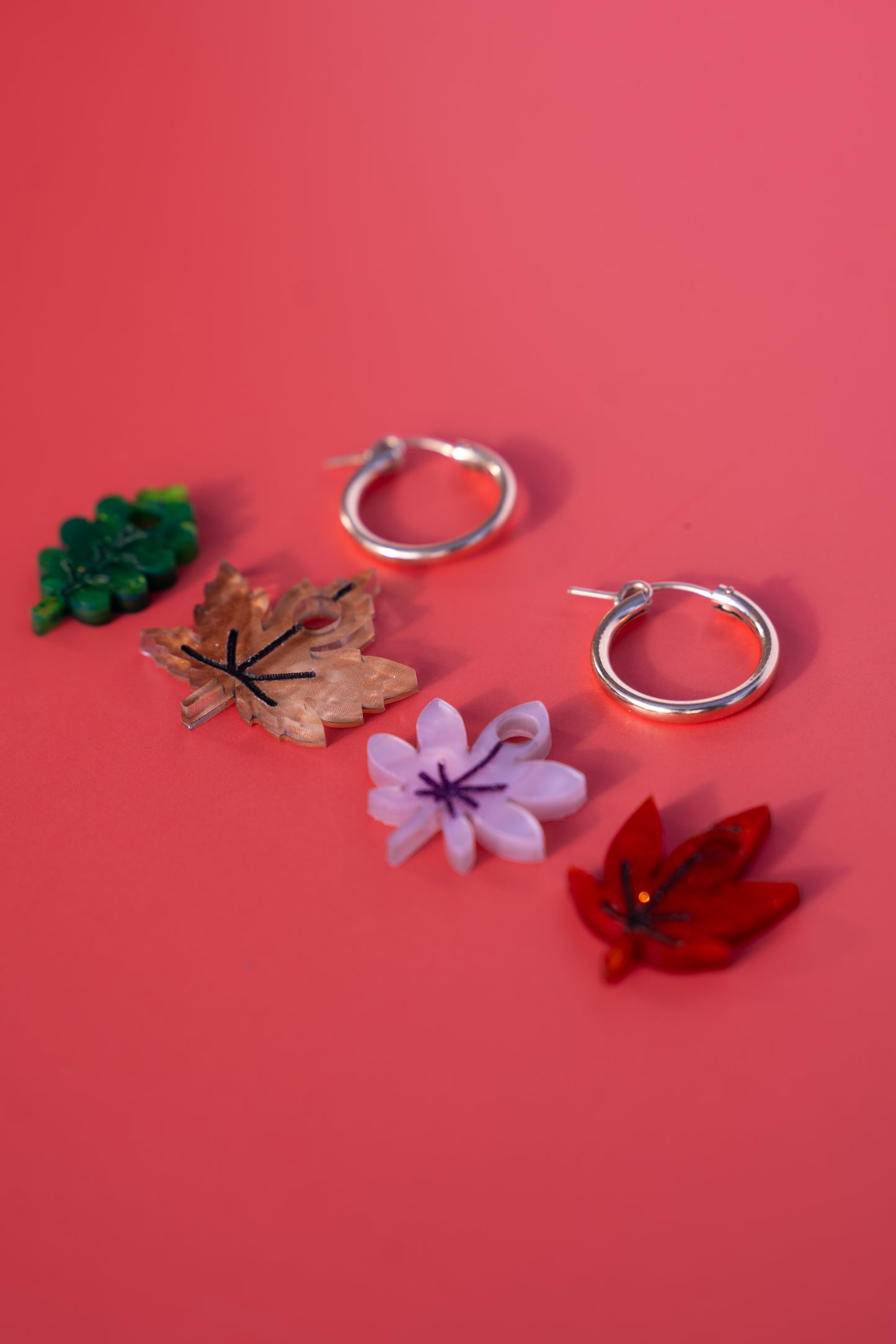 Autumnal Leaves Hoop Earrings - Set of 4