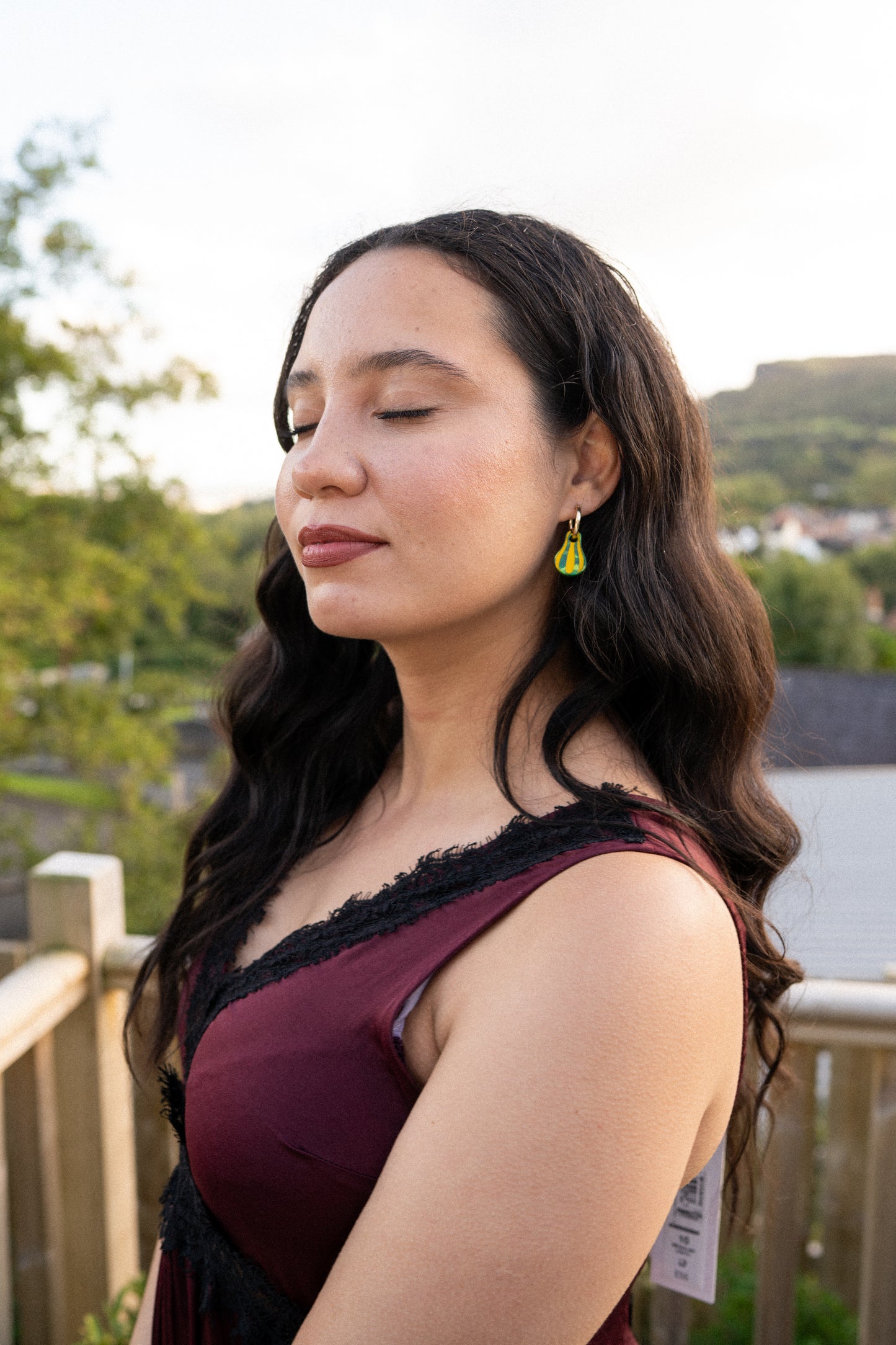 Green and Yellow Gourd Hoop Earrings