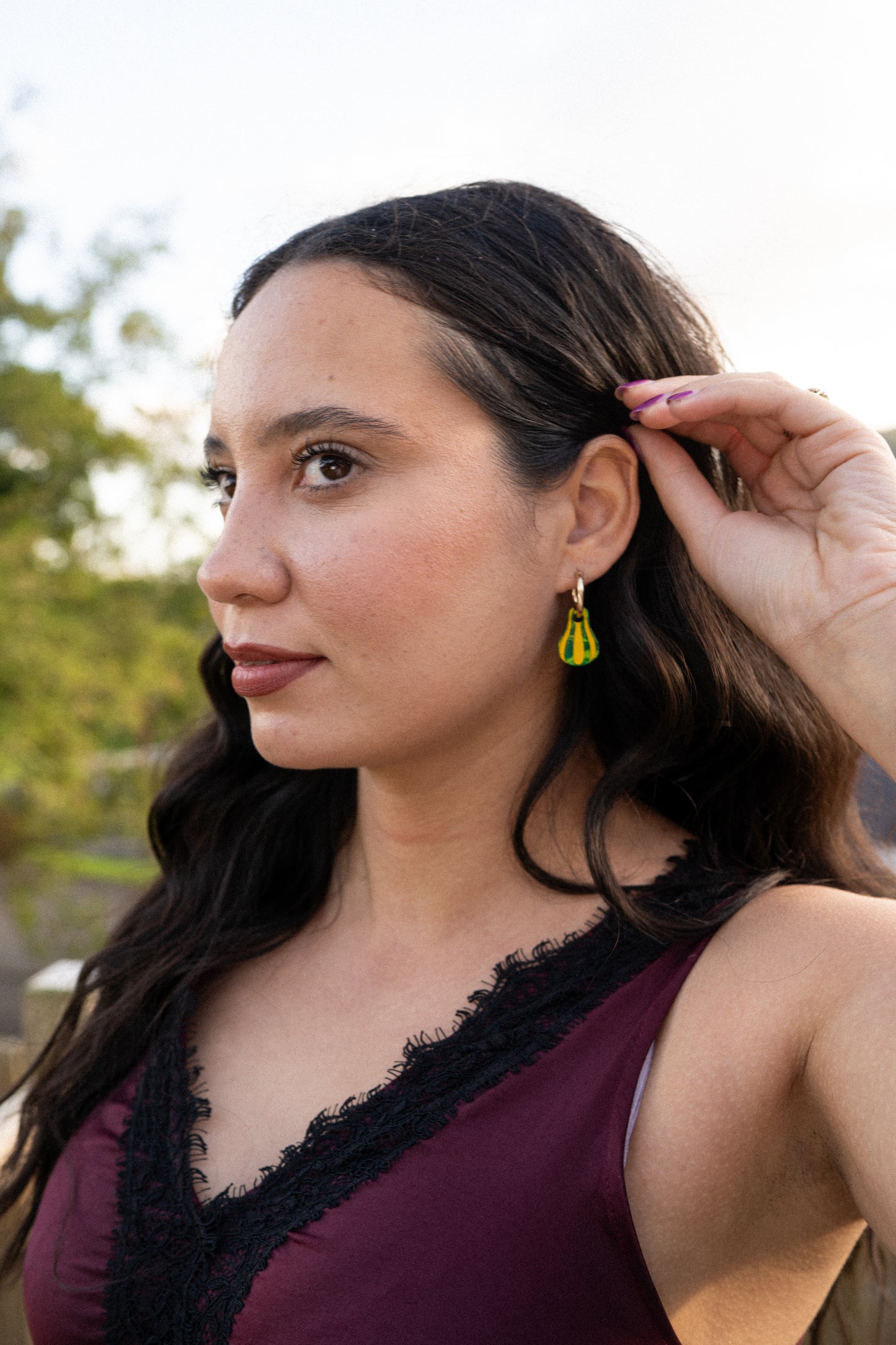 Green and Yellow Gourd Hoop Earrings
